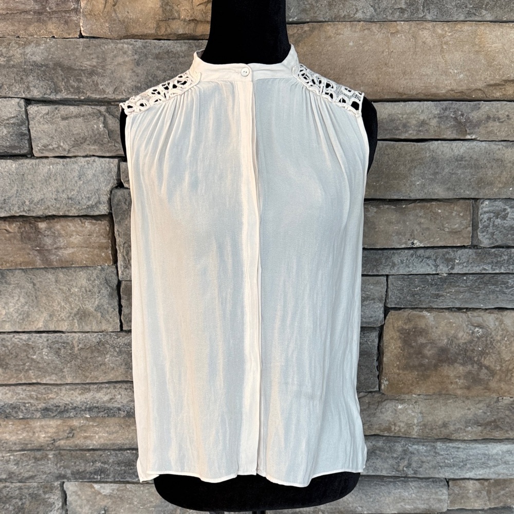 FOREVER 21- Off White Button Down Sleeveless Top with Crochet Detail